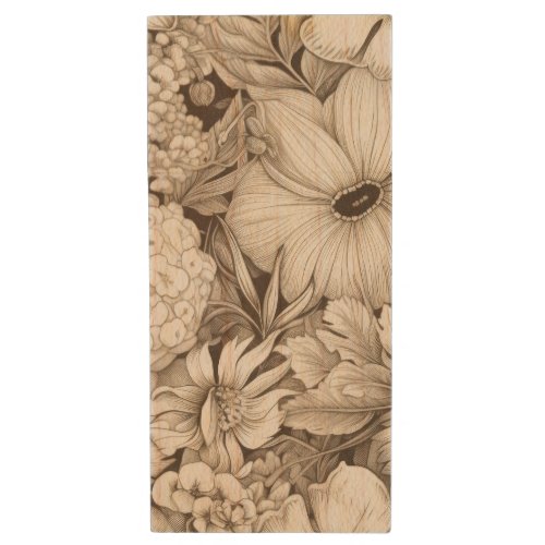 Vintage Floral Sepia Pattern 8 Wood Flash Drive
