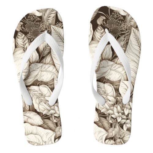 Vintage Floral Sepia Pattern 9 Flip Flops