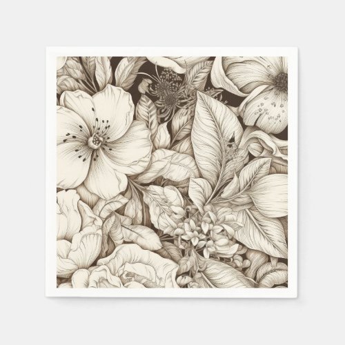 Vintage Floral Sepia Pattern 9 Napkins