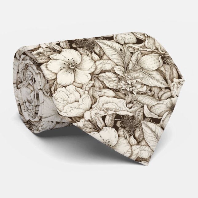 Vintage Floral Sepia Pattern (9) Neck Tie (Rolled)