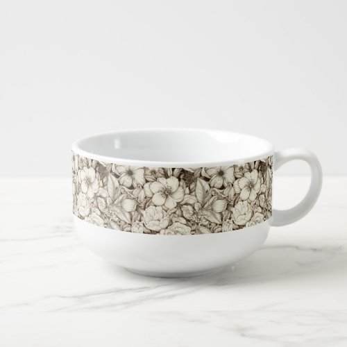 Vintage Floral Sepia Pattern 9 Soup Mug