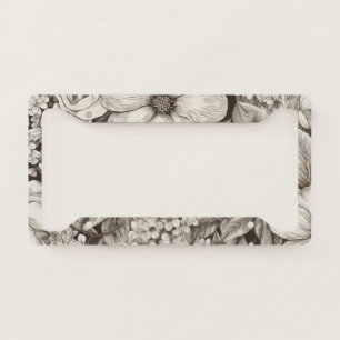 Vintage Floral Sepia Pattern License Plate Frame