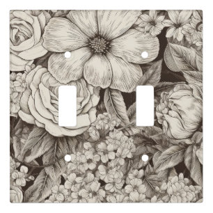 Vintage Floral Sepia Pattern Light Switch Cover