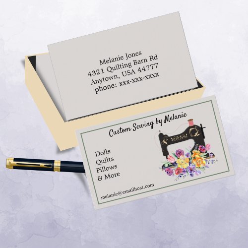 Vintage Floral Sewing Machine Business Card