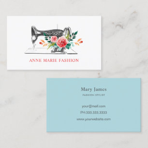 Vintage Floral Sewing Machine Couture Dressmaker Business Card