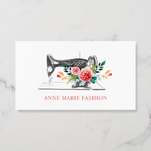 Vintage Floral Sewing Machine Couture Dressmaker Raised Spot UV Business Card