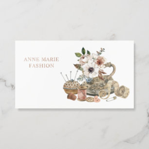 Vintage Floral Sewing Machine Couture Dressmaker Raised Spot UV Business Card