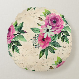 Vintage Floral Shabby Chic Round Pillow