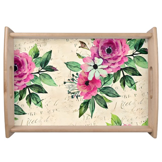 Vintage Floral Shabby Chic Serving Tray (Front)