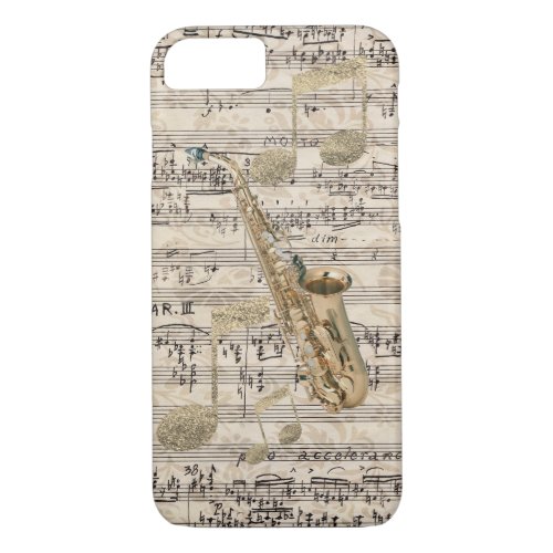 Vintage Floral Sheet Music Saxophone  Gold Music iPhone 87 Case
