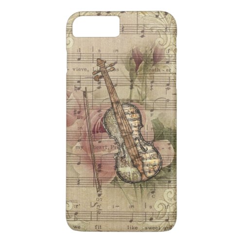Vintage Floral Sheet Music Violin iPhone 8 Plus7 Plus Case