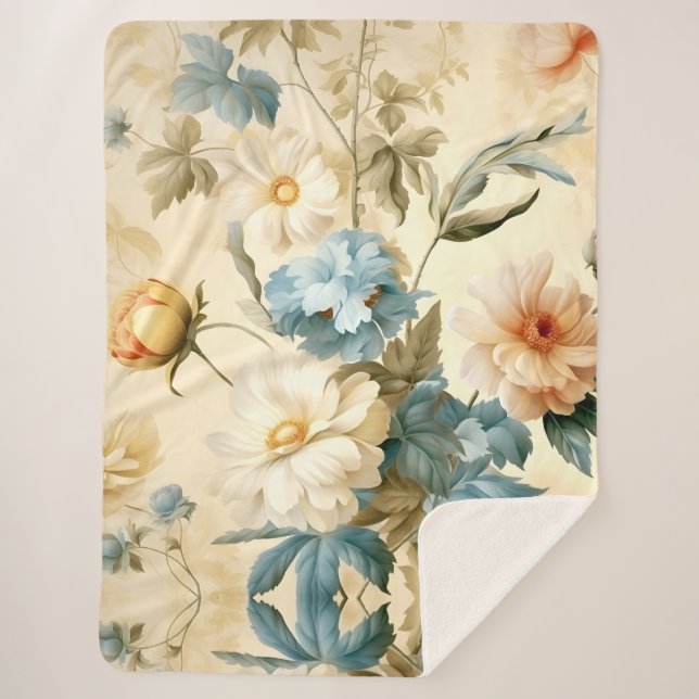 Vintage Floral Sherpa Blanket (Front)