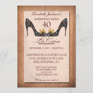 Vintage Floral Shoe 40th Birthday Invitation