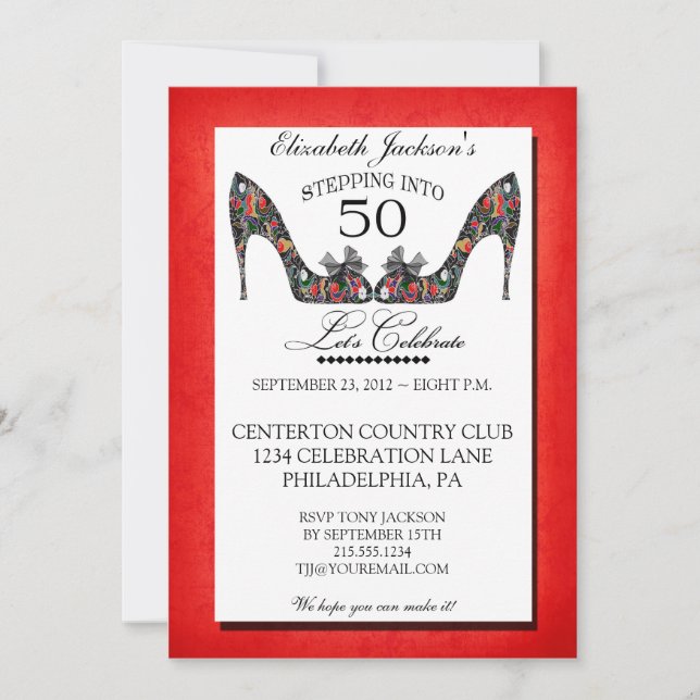 Vintage Floral Shoe 50th Birthday Invitation (Front)