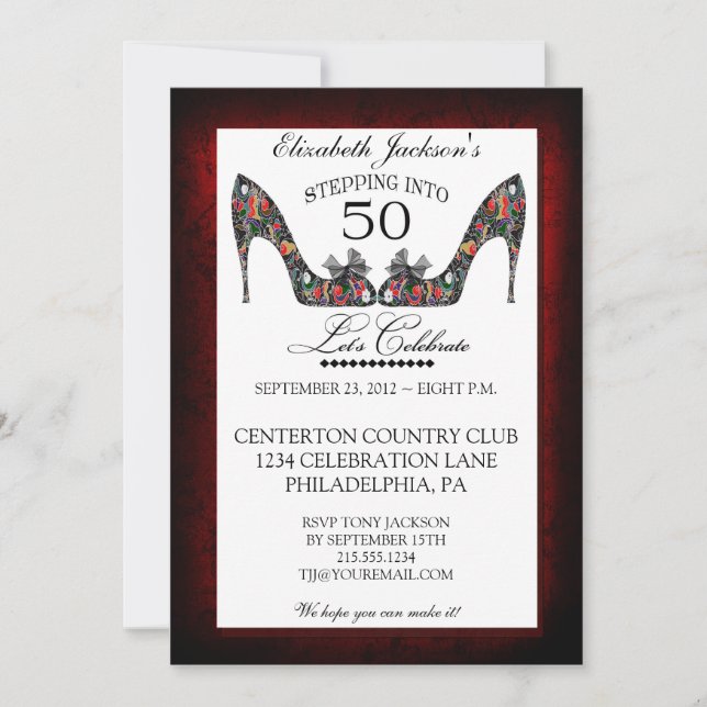 Vintage Floral Shoe 50th Birthday Invitation (Front)