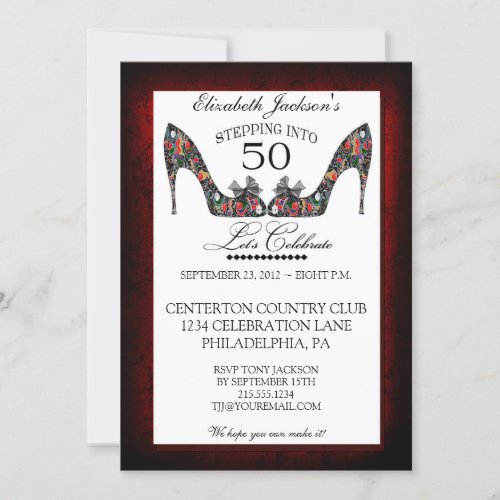 Vintage Floral Shoe 50th Birthday Invitation