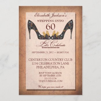 Vintage Floral Shoe 60th Birthday Party Invitation by NightSweatsDiva at Zazzle