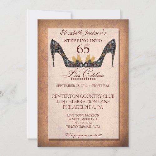Vintage Floral Shoe 65th Birthday Party Invitation