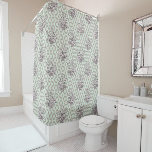 Vintage Floral Shower Curtain in Sage Green
