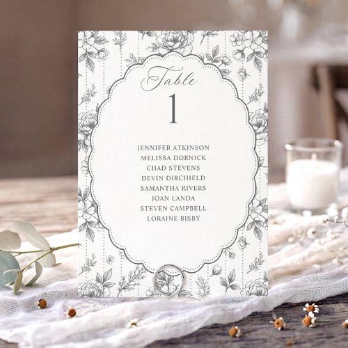 Vintage Floral Silver Gray Wedding Seating Chart