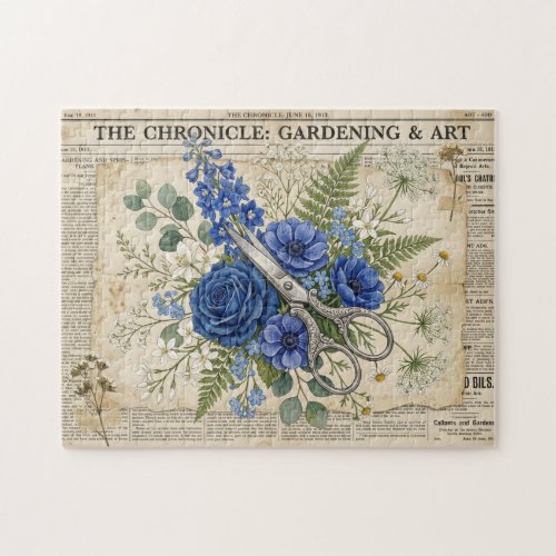 Vintage Floral & Silver Scissors Collage Jigsaw Puzzle