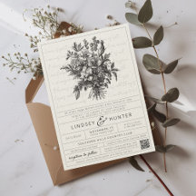 Vintage Floral Simple Christian QR Code Wedding