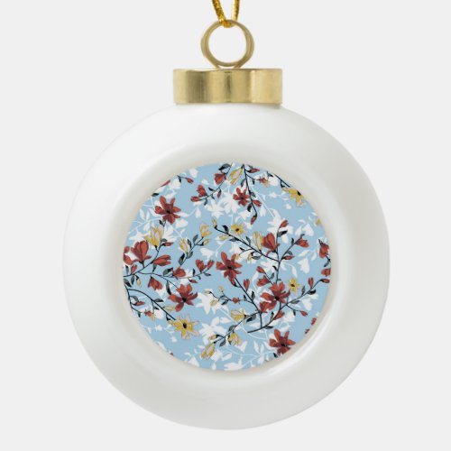 Vintage Floral Simple Fabric Background Ceramic Ball Christmas Ornament