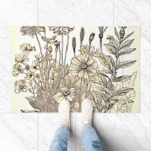 Vintage Floral Sketch Design Doormat