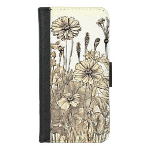 Vintage Floral Sketch Design iPhone 8/7 Wallet Case