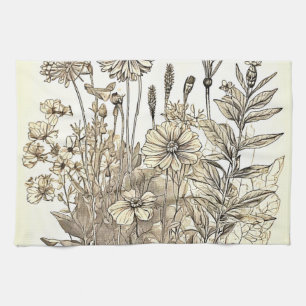 Vintage Floral Sketch Design Kitchen Towel