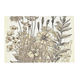 Vintage Floral Sketch Design Placemat