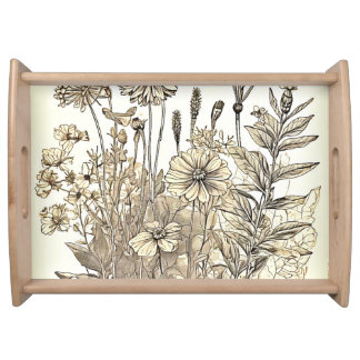 Vintage Floral Sketch Design Serving Tray