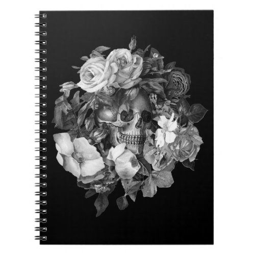 Vintage Floral Skull Black  White Custom Notebook