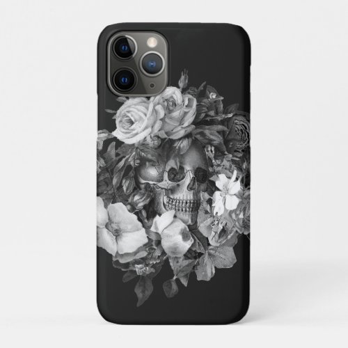 Vintage Floral Skull Black  White Customizable iPhone 11 Pro Case