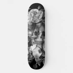 Vintage Floral Skull Black & White Customizable Skateboard