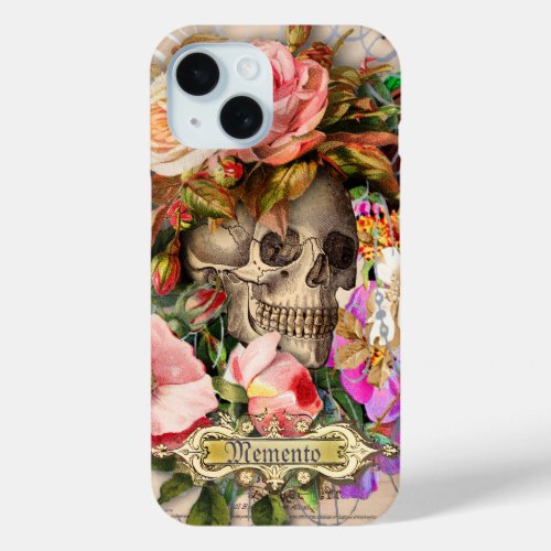 Vintage Floral Skull iPhone 15 Case