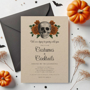 Vintage Floral Skull Costumes & Cocktail Halloween Invitation