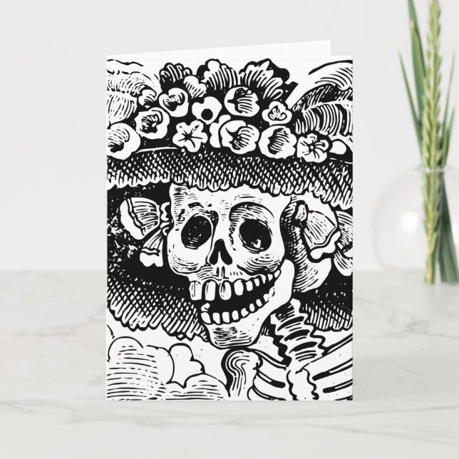 Vintage Floral Skull Halloween Card (Front)