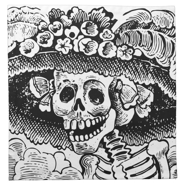 Vintage Floral Skull Halloween Cloth Napkin (Front)