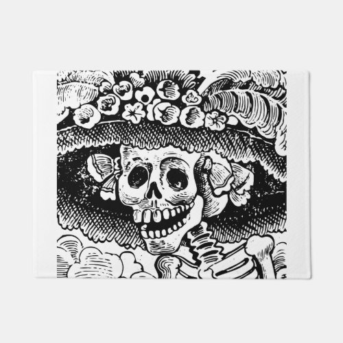 Vintage Floral Skull Halloween Doormat