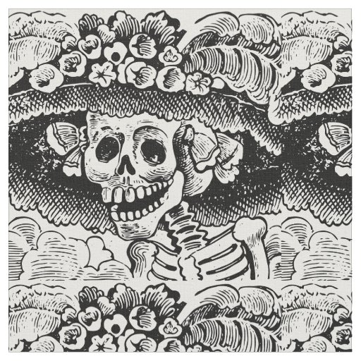 Vintage Floral Skull Halloween Fabric