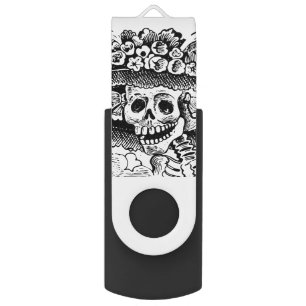 Vintage Floral Skull Halloween Flash Drive