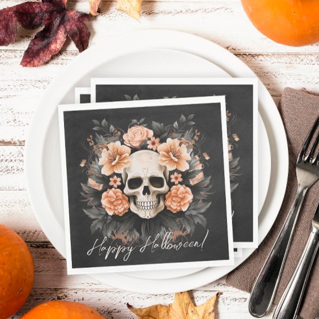 Vintage Floral Skull Halloween Napkins (Spooky but elegant floral Halloween napkins.)