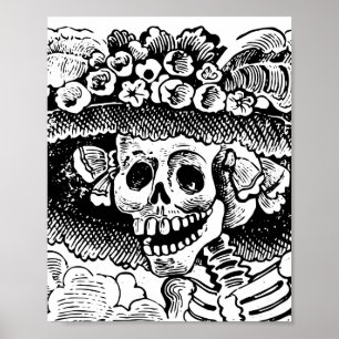 Vintage Floral Skull Halloween Poster