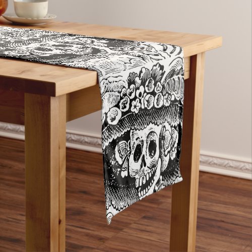 Vintage Floral Skull Halloween Short Table Runner