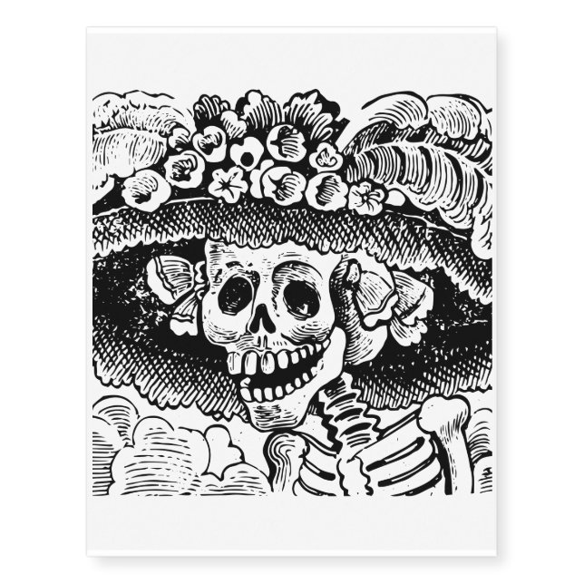 Vintage Floral Skull Halloween Temporary Tattoos (Front)