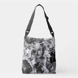 Vintage Floral Skull Midnight Crossbody Bag