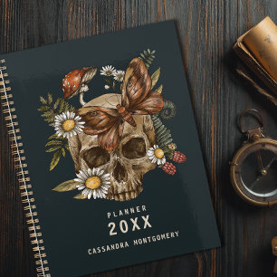 Vintage Floral Skull Moth Personalized Name Gothic Planner