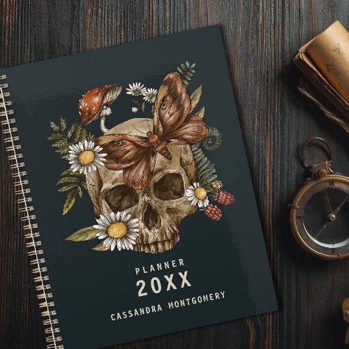 Vintage Floral Skull Moth Personalized Name Gothic Planner