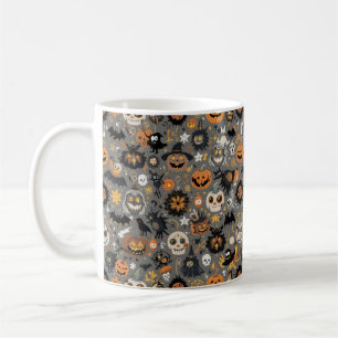 Vintage Floral Skull & Pumpkin Pattern Mug